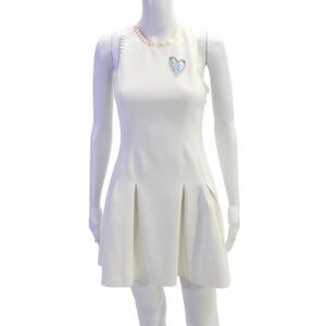 Hedge Women Fit & Flare Mini Dress Sleeveless White Size M